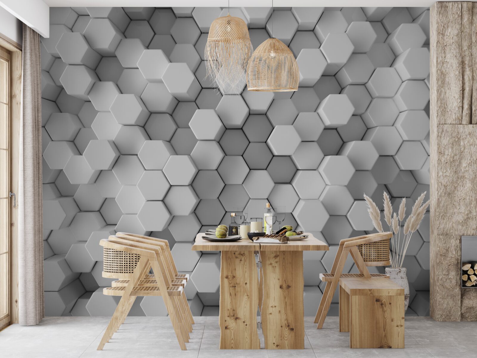 Fotobehang in vorm geperste grijze en witte zeshoeken