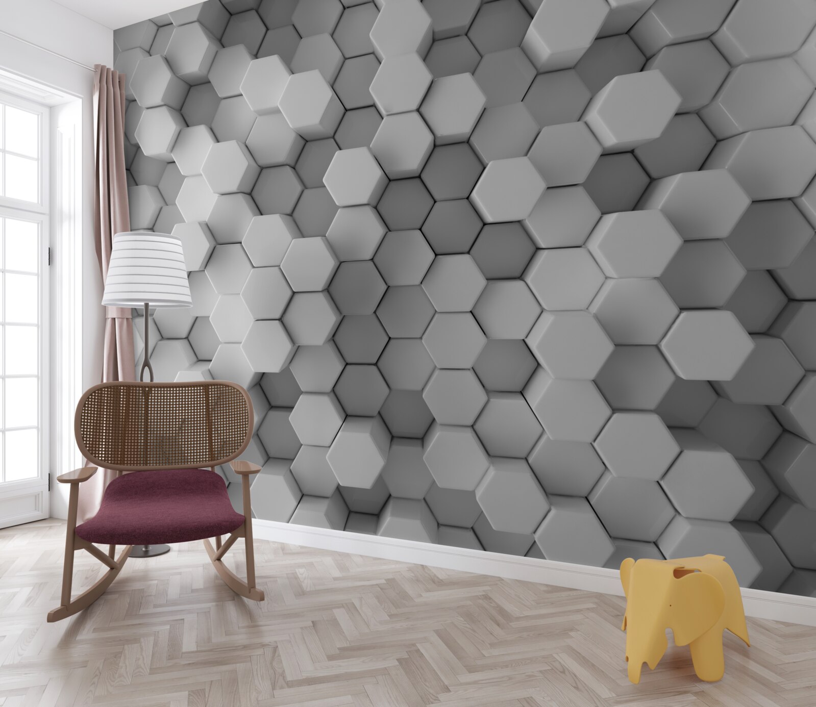 Fotobehang in vorm geperste grijze en witte zeshoeken