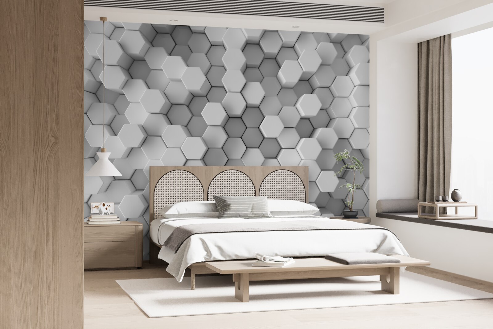 Fotobehang in vorm geperste grijze en witte zeshoeken