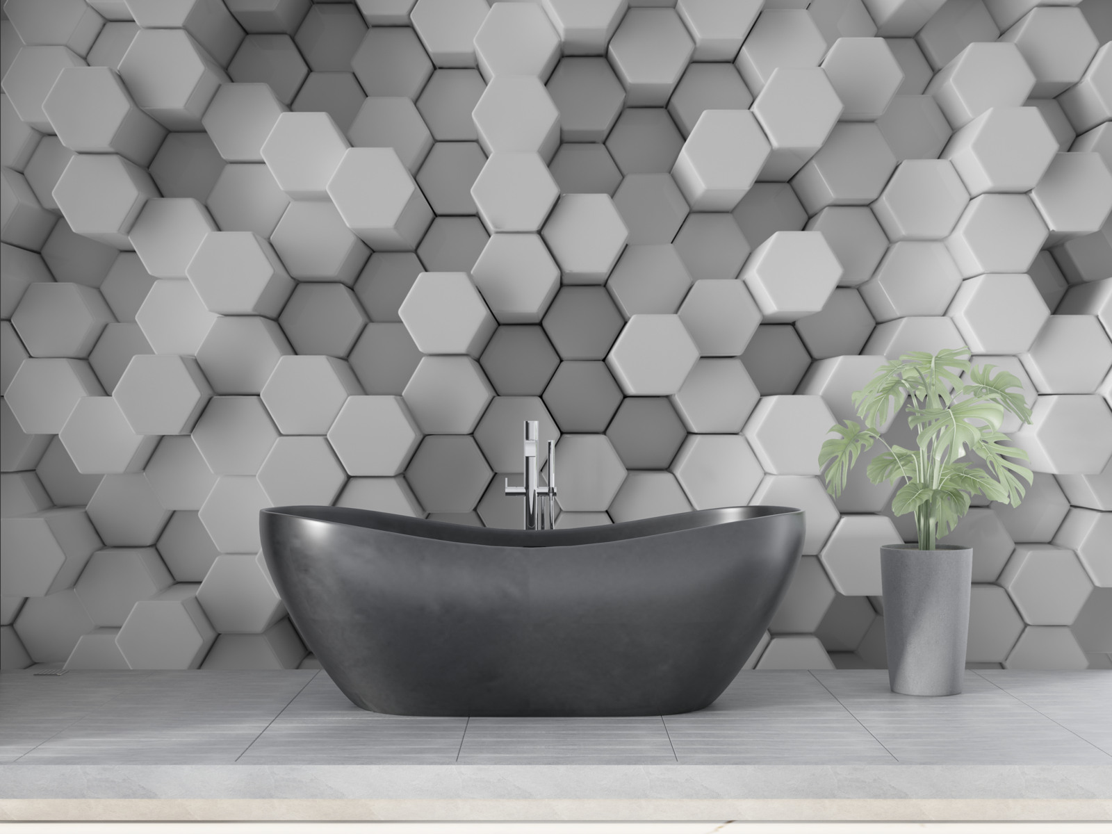 Fotobehang in vorm geperste grijze en witte zeshoeken