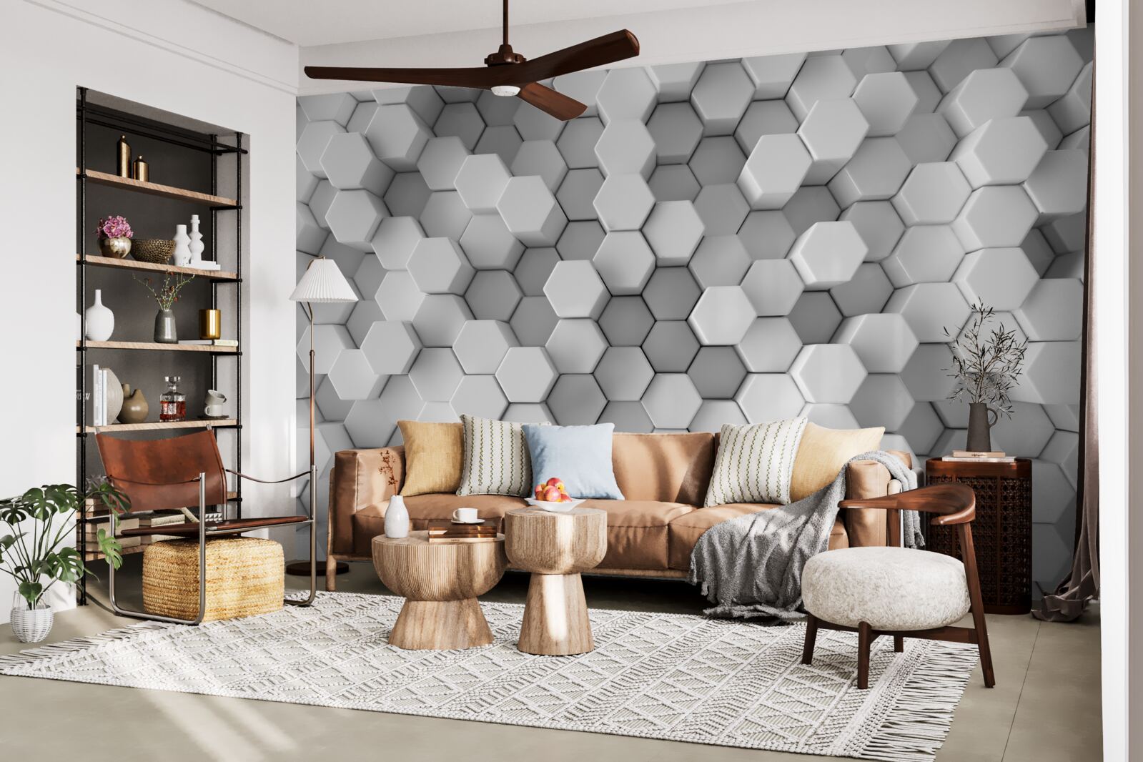 Fotobehang in vorm geperste grijze en witte zeshoeken