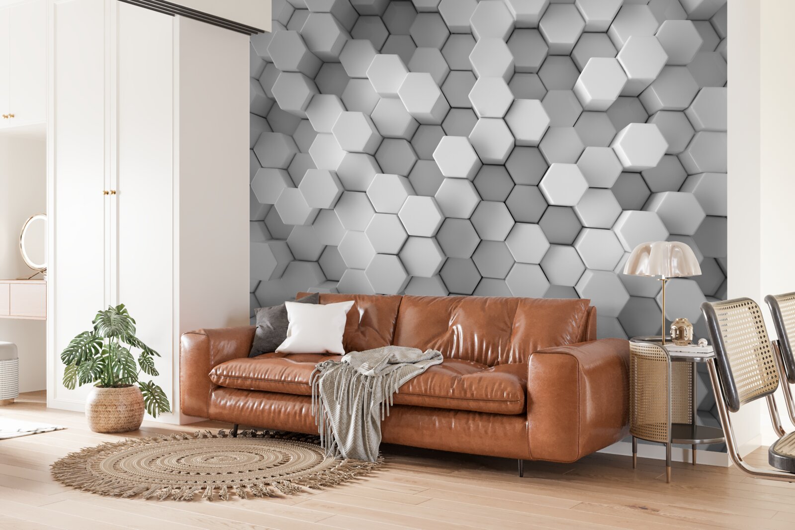 Fotobehang in vorm geperste grijze en witte zeshoeken