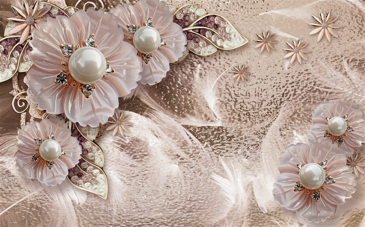 Fotobehang parels en sierlijke bloeiwijzen met open knoppen