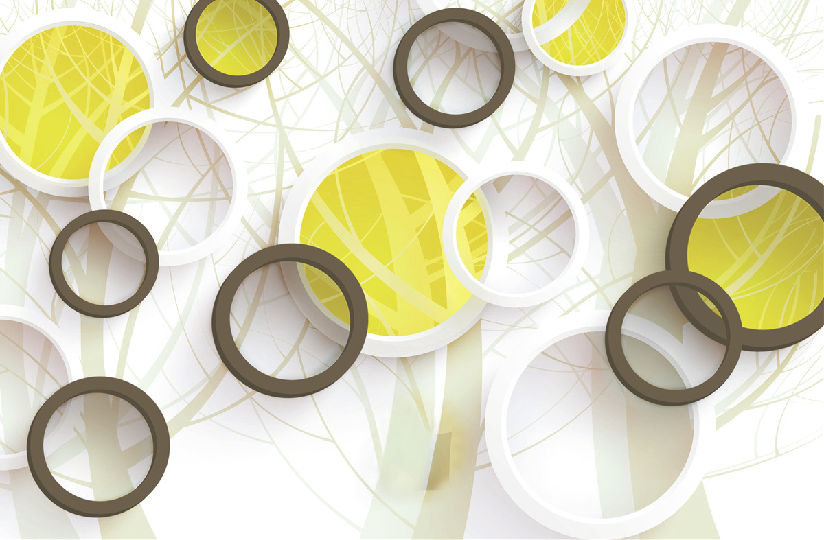 Fotobehang wielen in stereoscopisch zicht, met bos op de achtergrond