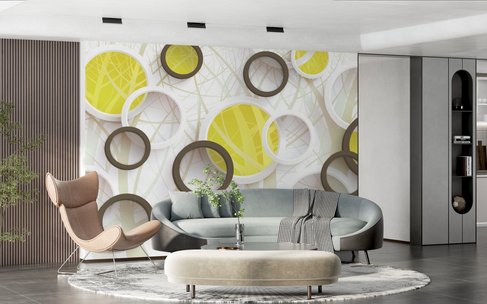 Fotobehang wielen in stereoscopisch zicht, met bos op de achtergrond