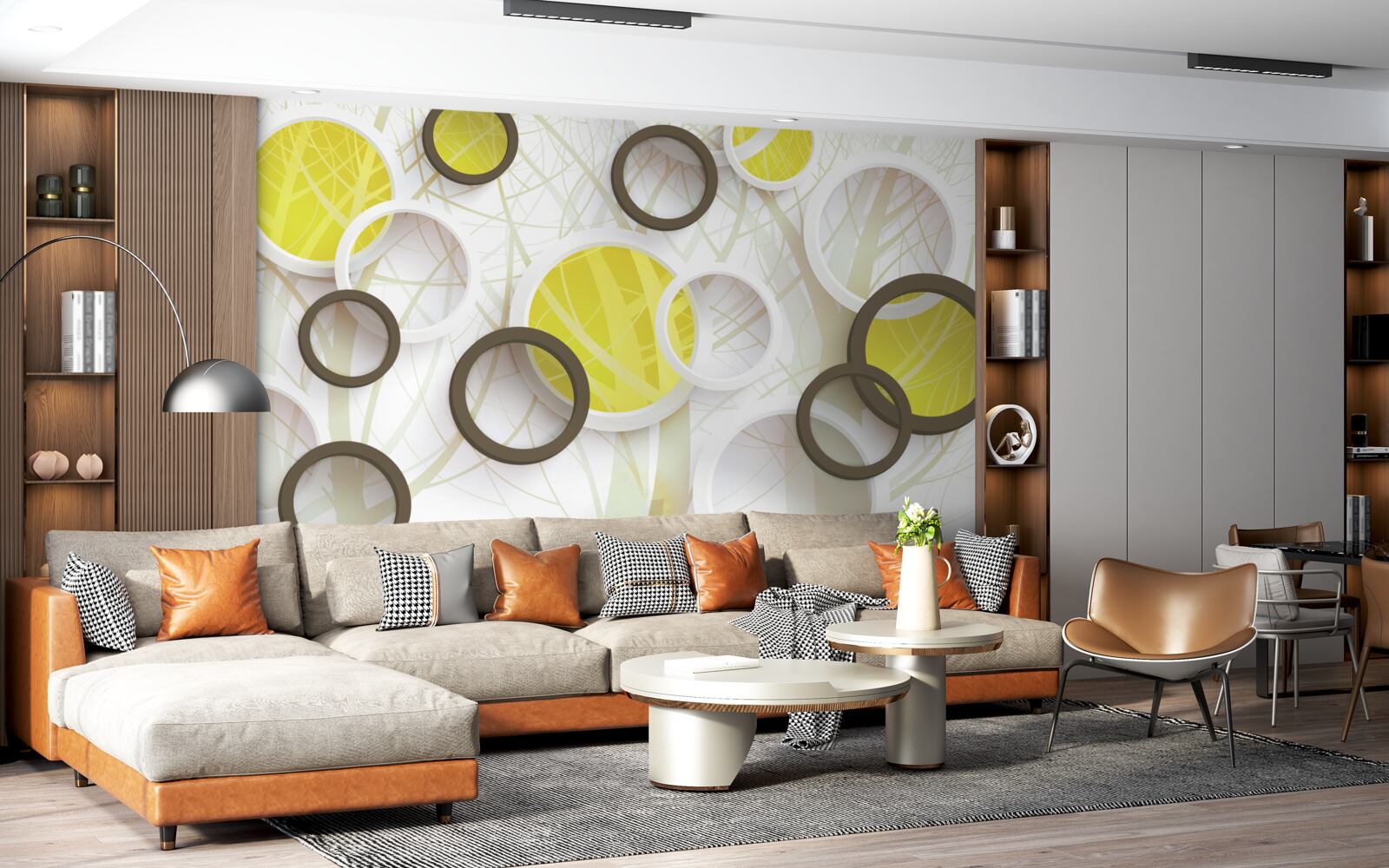 Fotobehang wielen in stereoscopisch zicht, met bos op de achtergrond