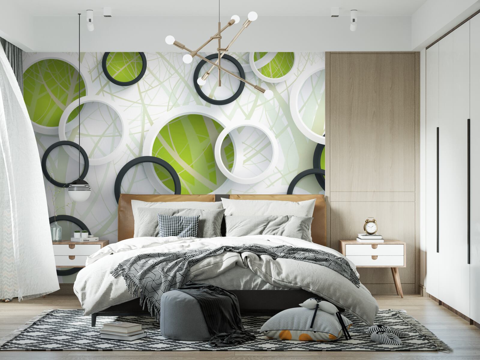 Fotobehang dichtbegroeid bos en 3d cirkels