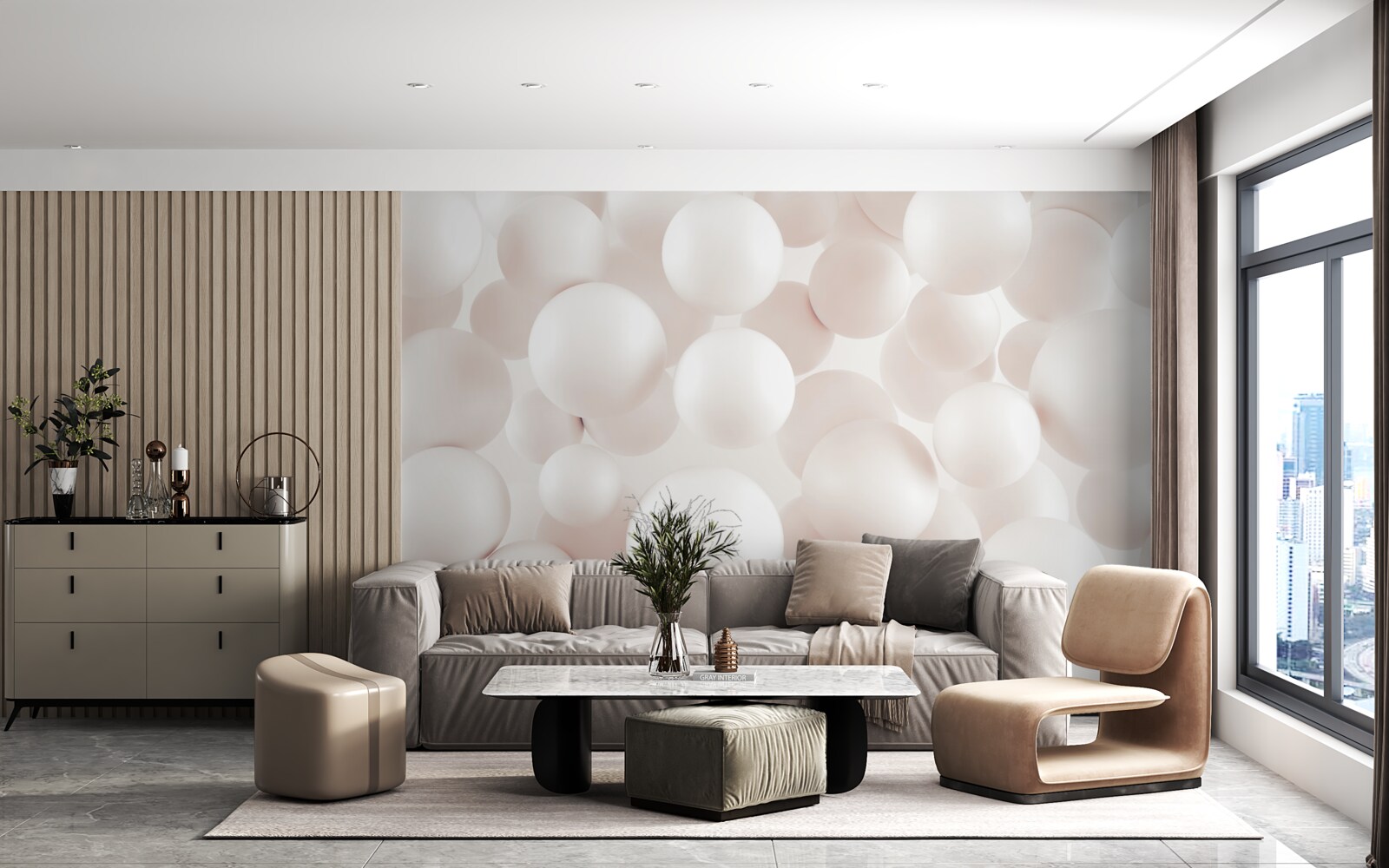 Fotobehang veel felroze ballen