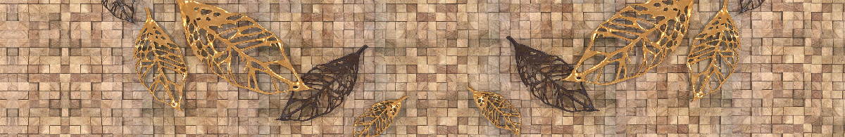 Fotobehang mozaïek in bruintinten met een afbeelding van bladeren