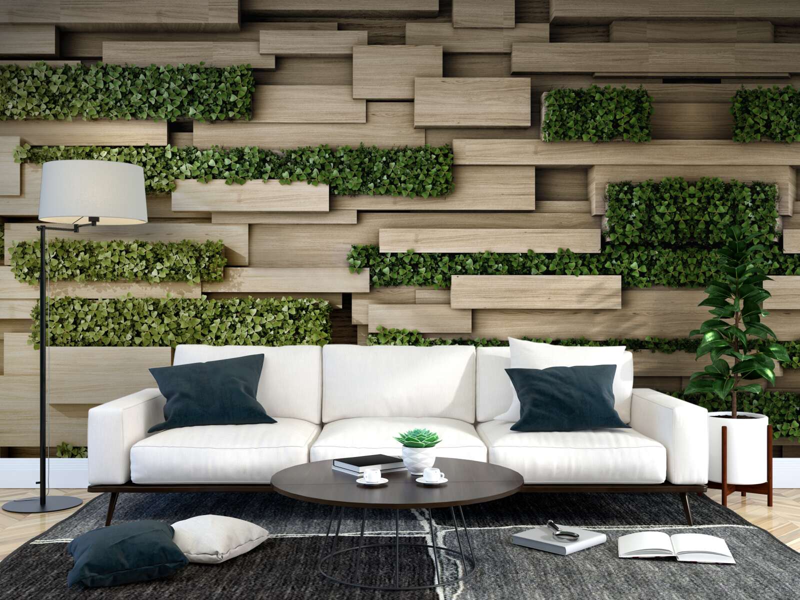 Fotobehang groene planten op een stenen muur