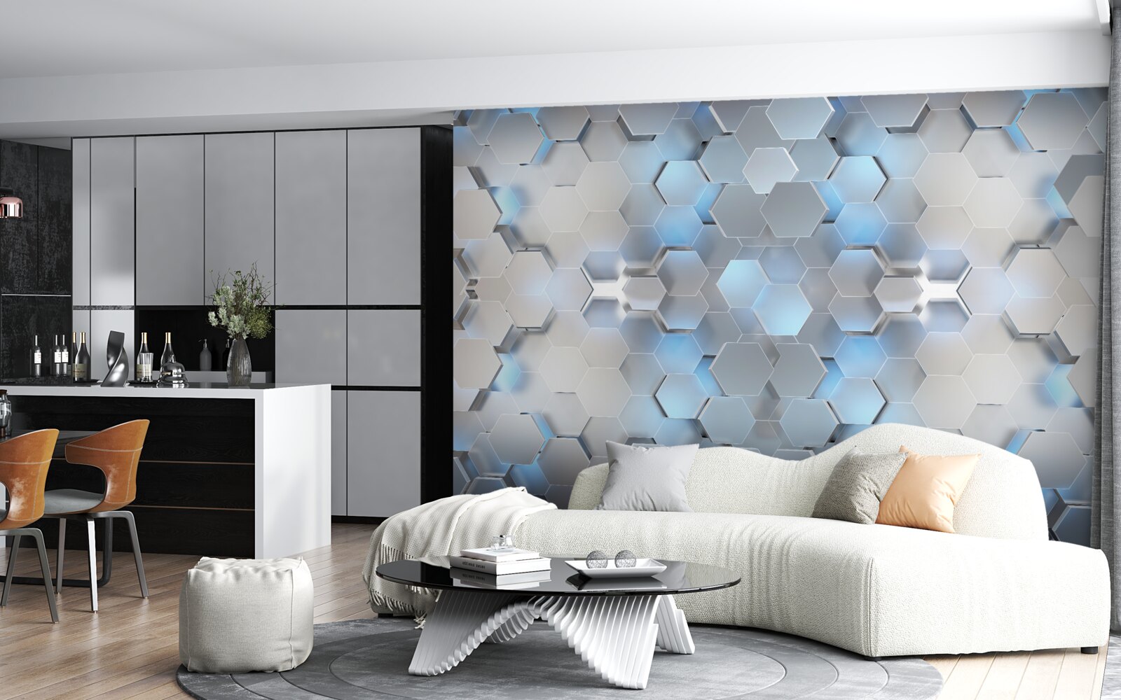 Fotobehang drijvende blauwe parels op een grijze achtergrond