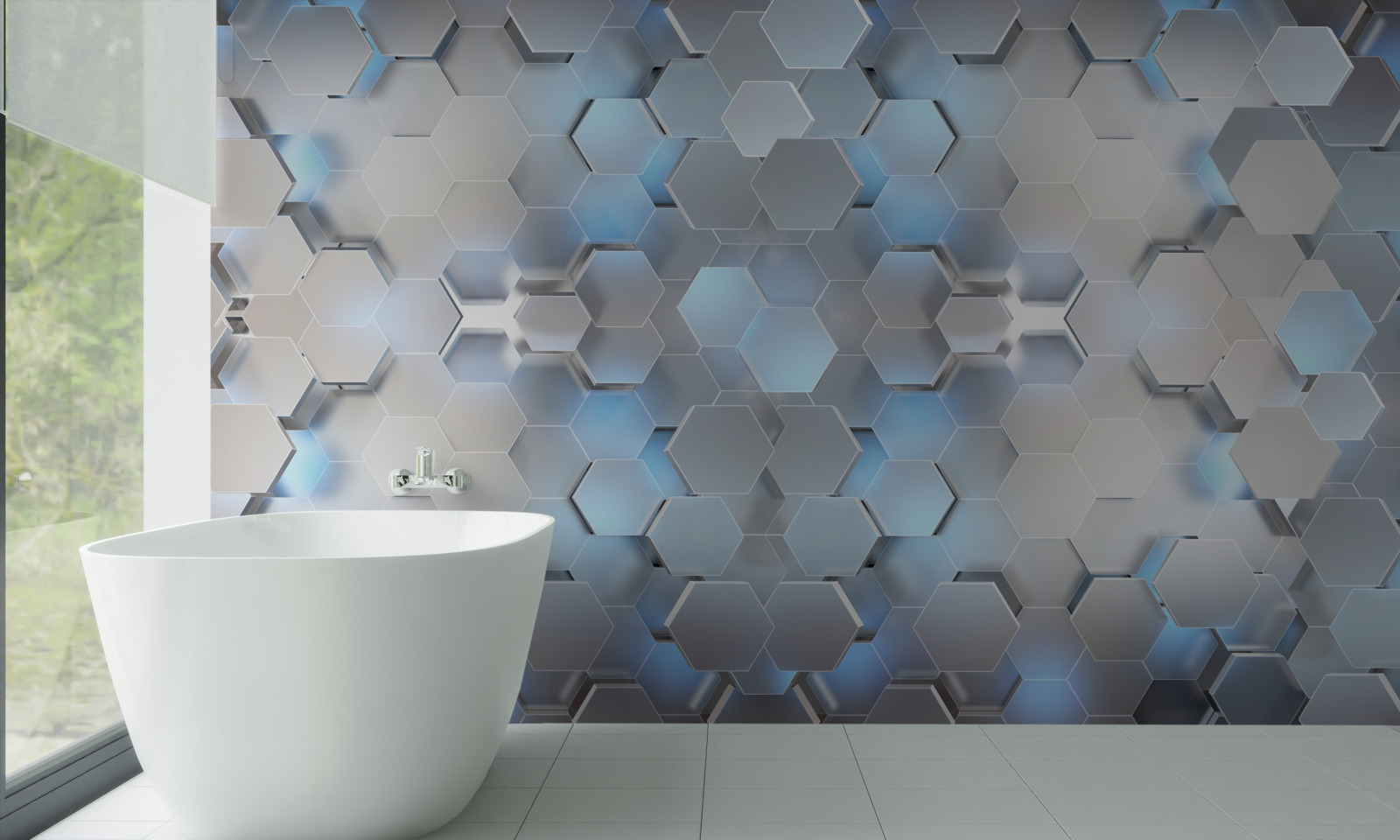 Fotobehang drijvende blauwe parels op een grijze achtergrond