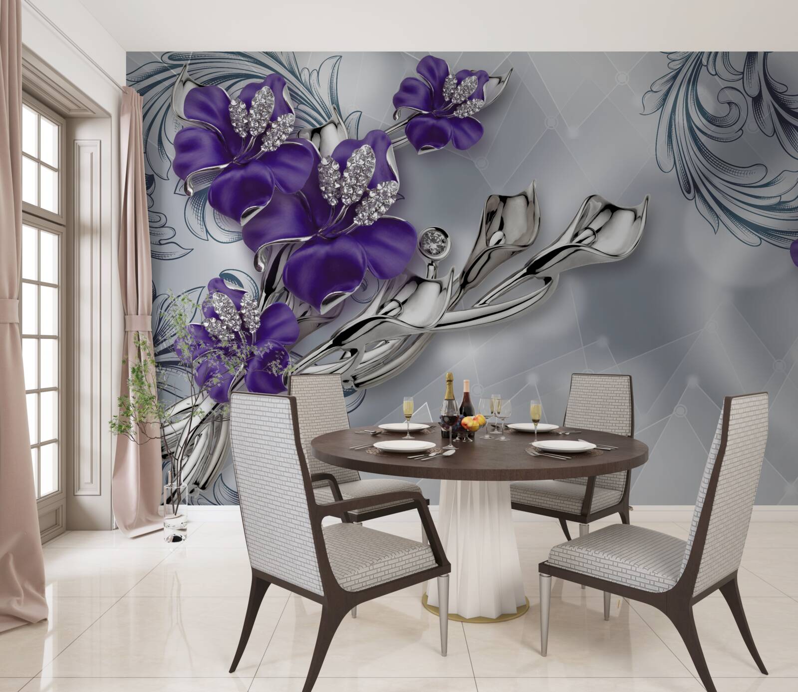 Fotobehang koningspaarse lelie op takken