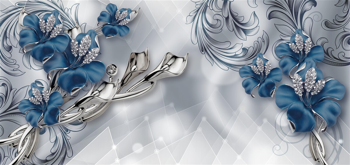 Fotobehang koningsblauwe lelie op zilveren achtergrond