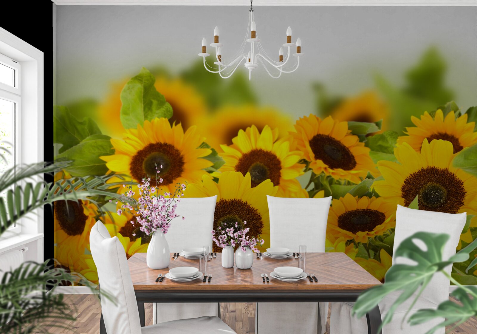 Fotobehang een groot aantal gouden zonnebloemen