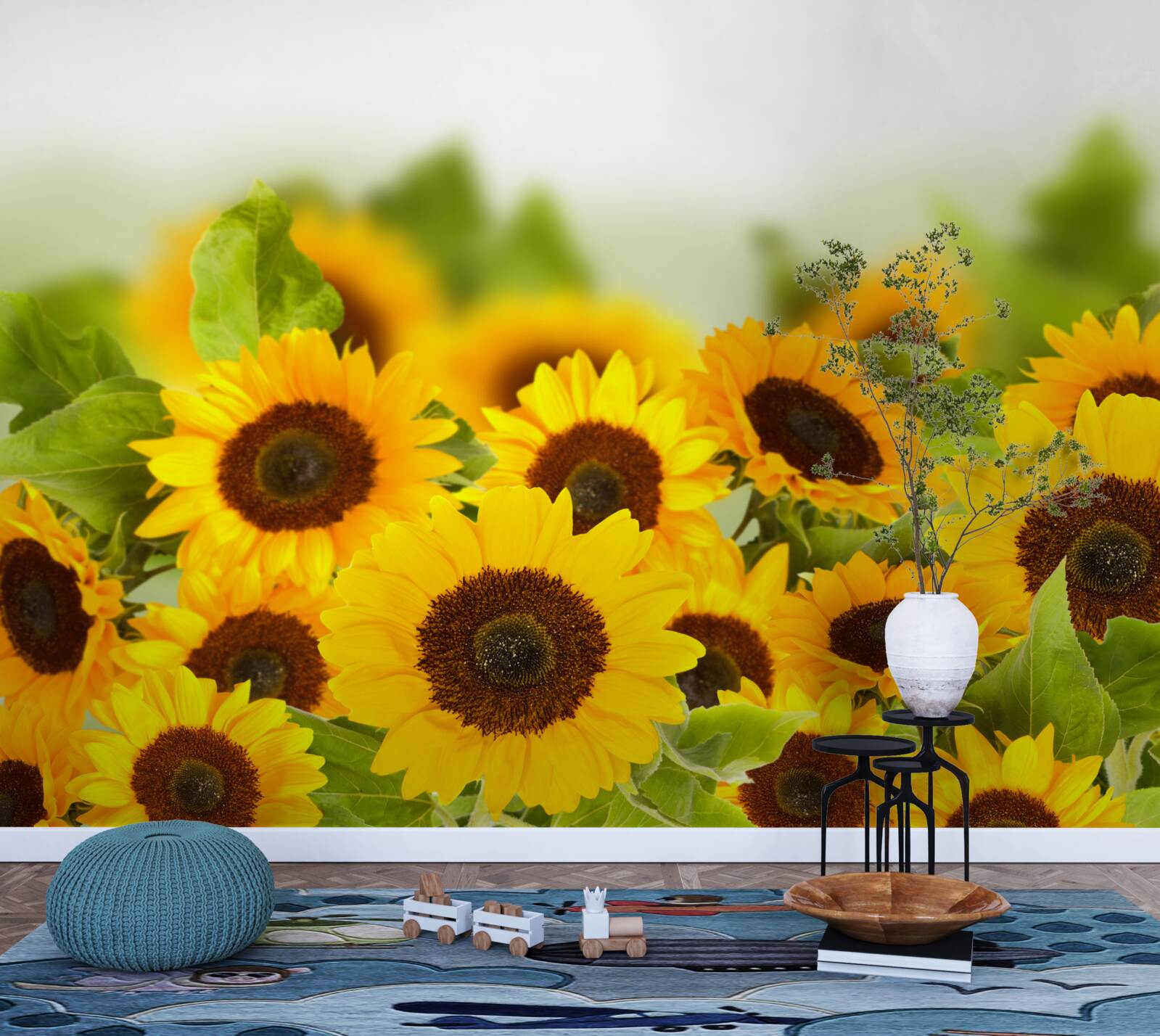 Fotobehang een groot aantal gouden zonnebloemen