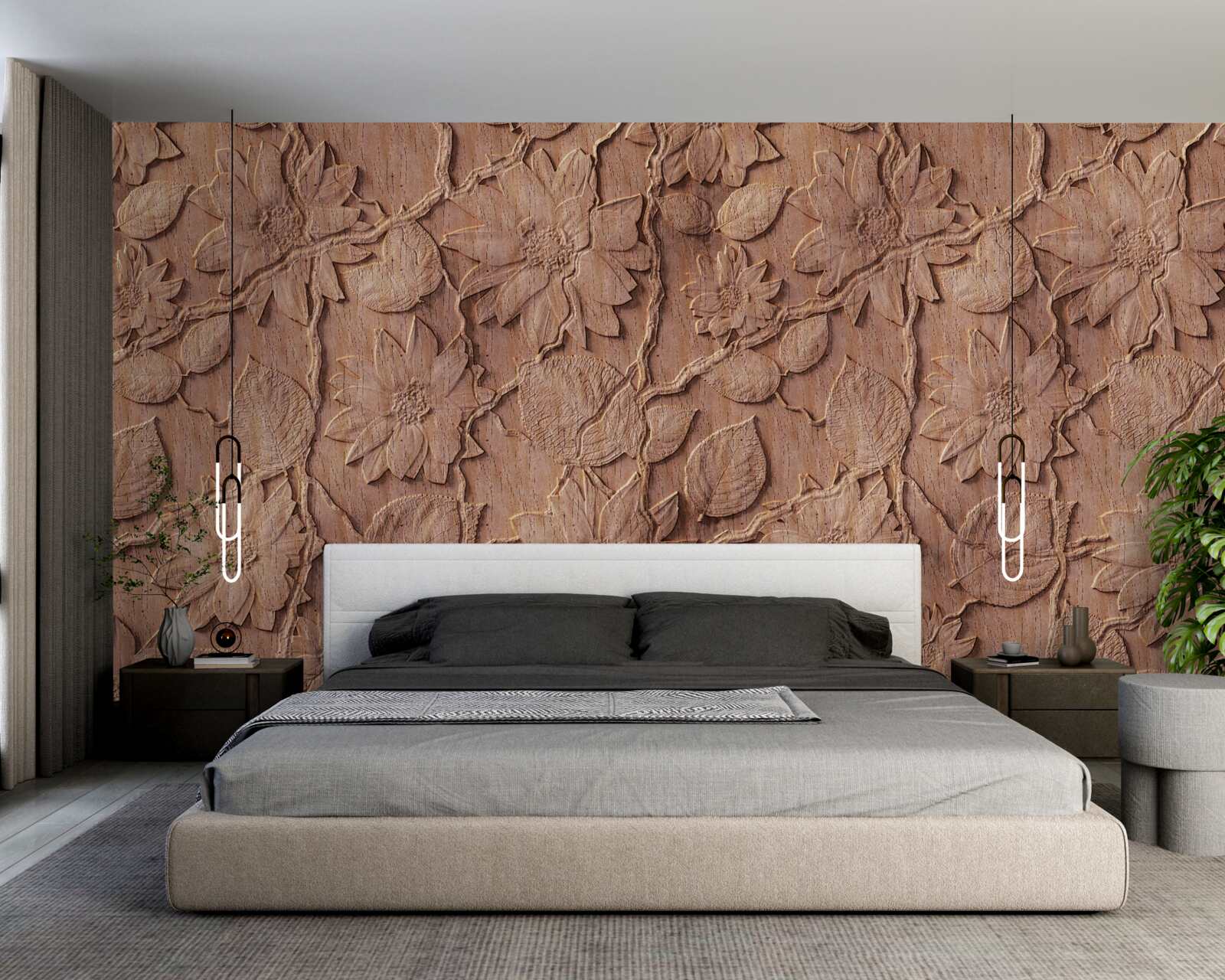 Fotobehang bruine sierbloemen