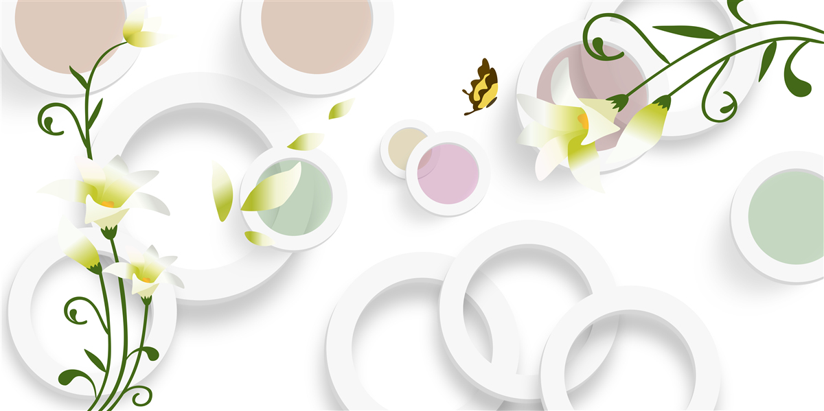 Fotobehang de takken zijn groen met gele knoppen en afgeronde delen