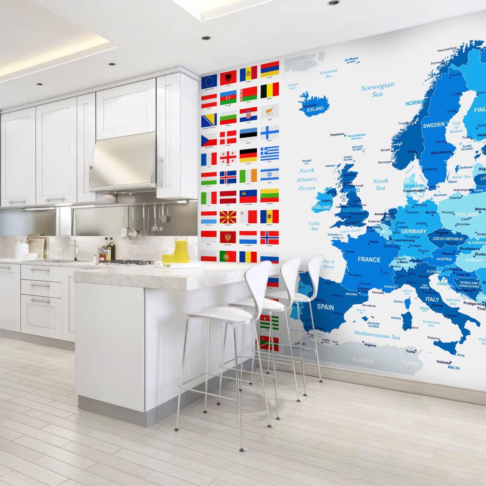 Fotobehang kaart van europa met vlaggen van landen