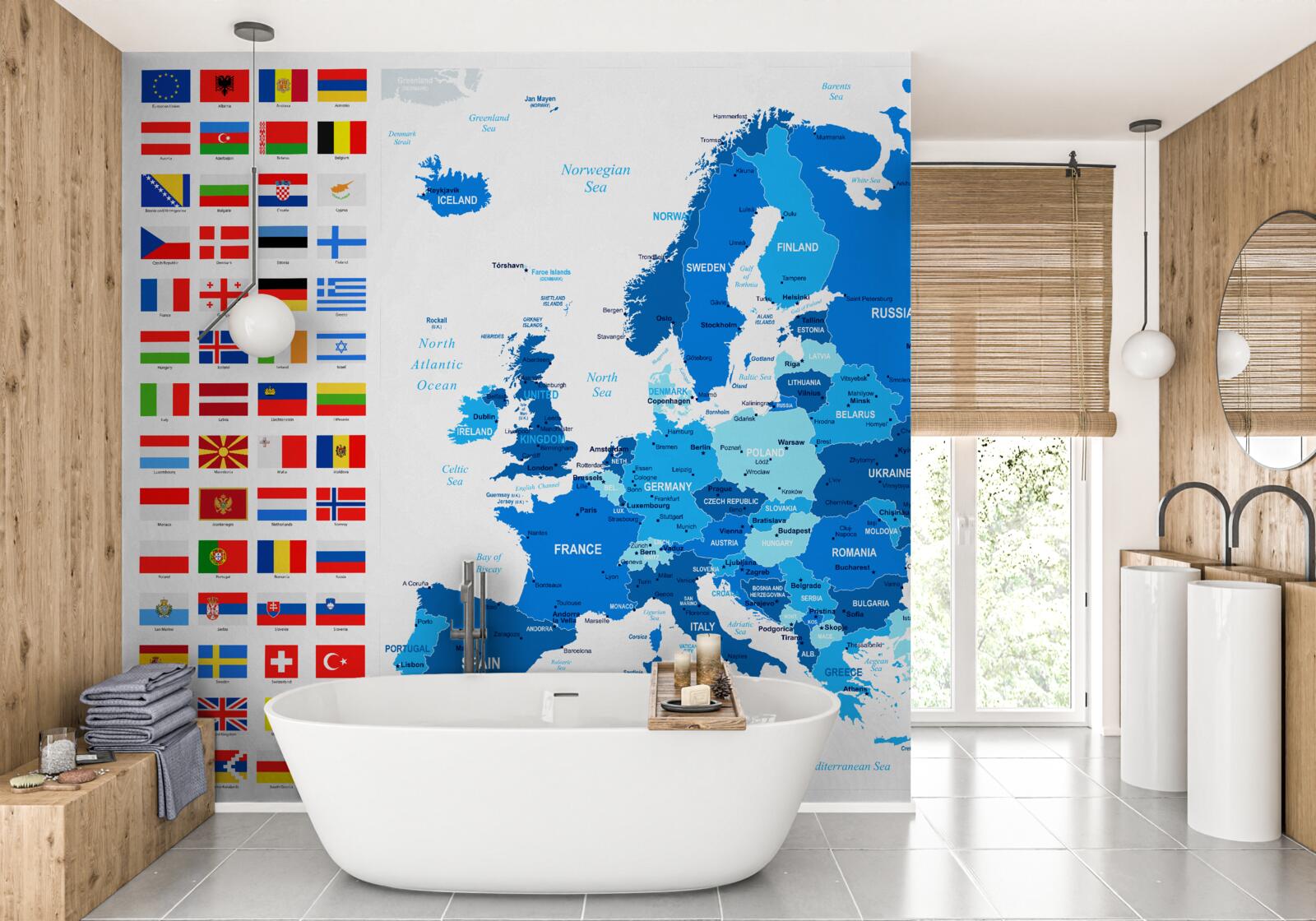 Fotobehang kaart van europa met vlaggen van landen