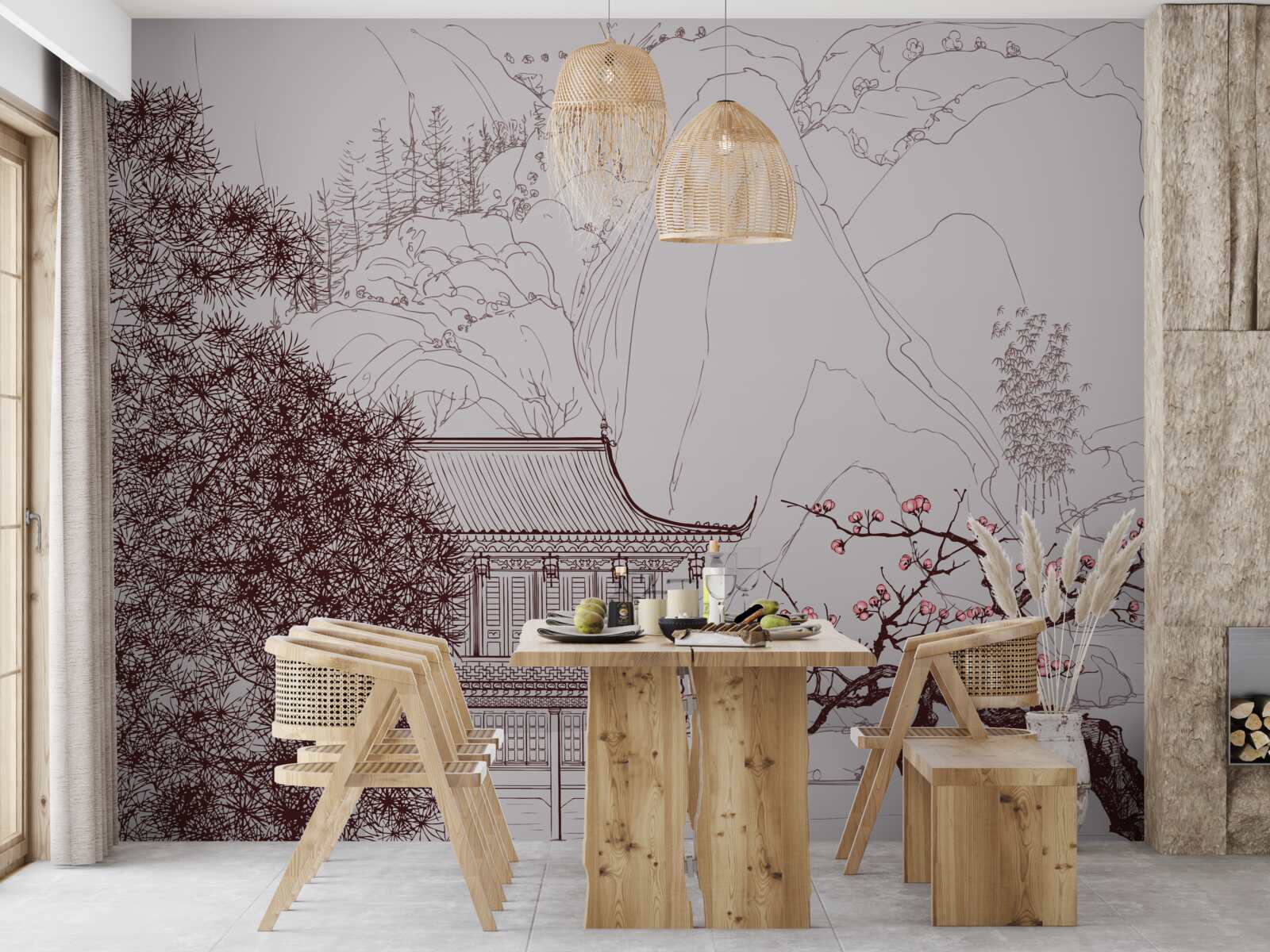 Fotobehang Tuin in Japanse stijl bij een landhuis in de bergen