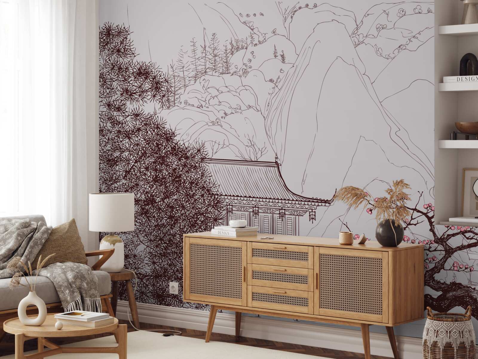 Fotobehang Tuin in Japanse stijl bij een landhuis in de bergen