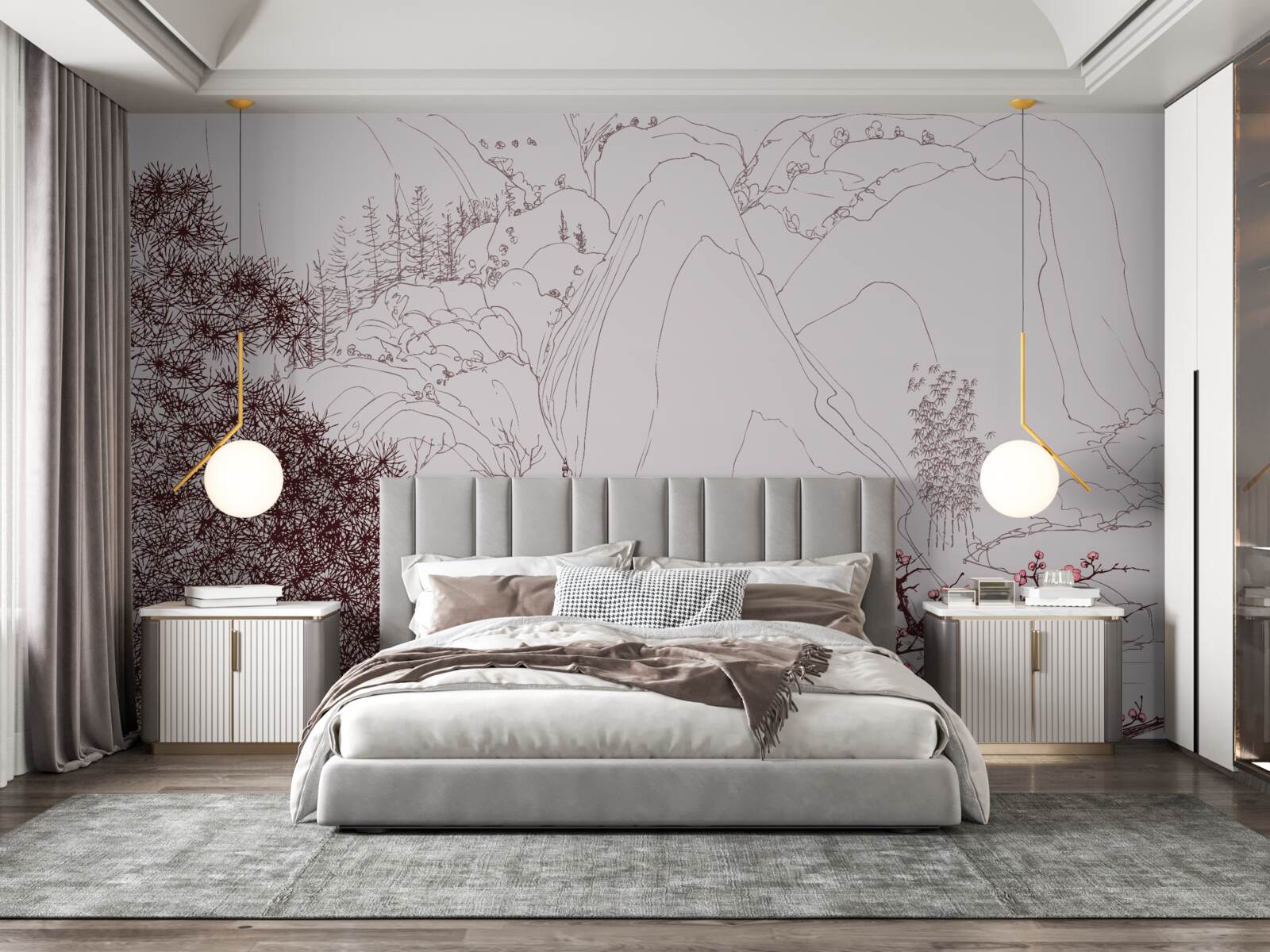 Fotobehang Tuin in Japanse stijl bij een landhuis in de bergen