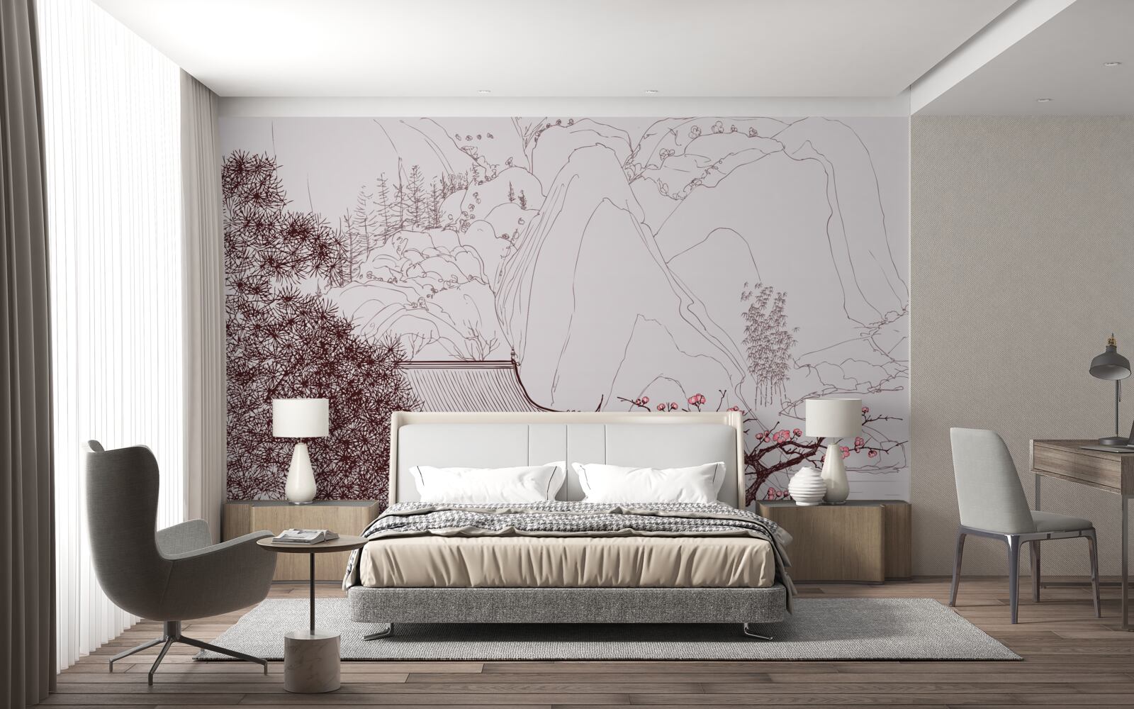 Fotobehang Tuin in Japanse stijl bij een landhuis in de bergen