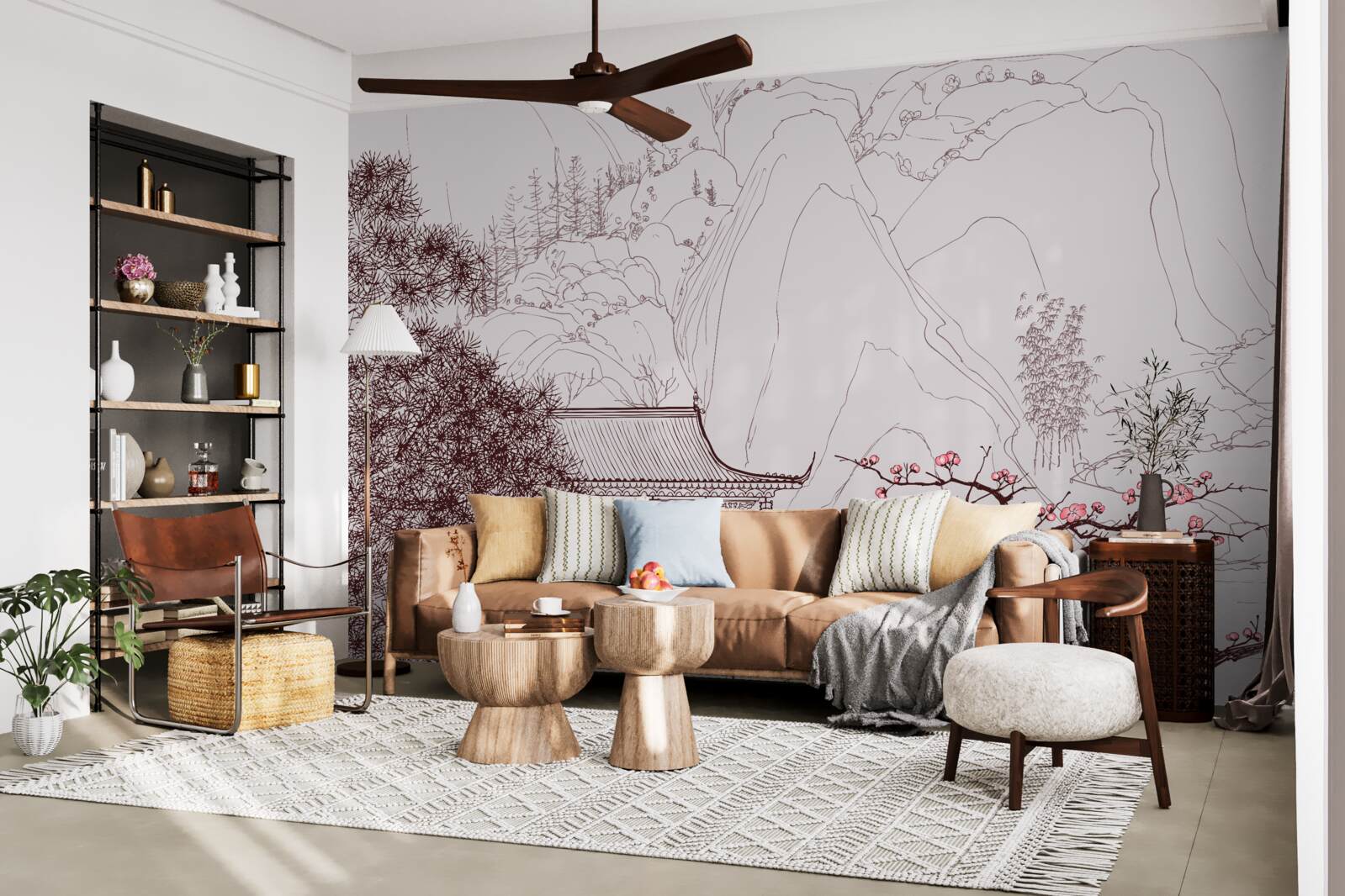 Fotobehang Tuin in Japanse stijl bij een landhuis in de bergen