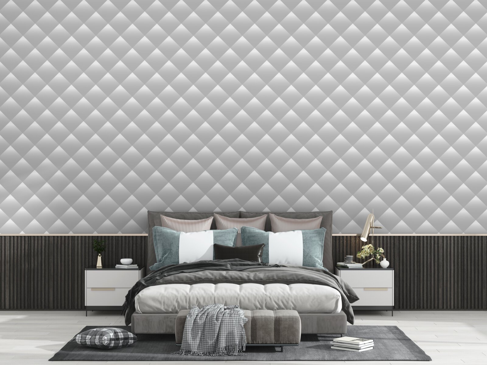 Fotobehang zilveren textuur in de vorm van diamanten