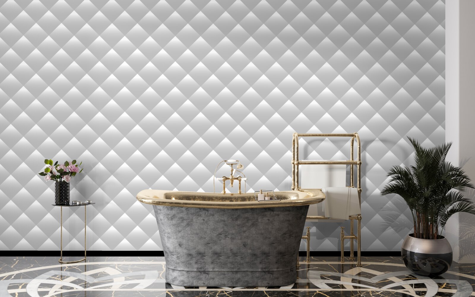 Fotobehang zilveren textuur in de vorm van diamanten