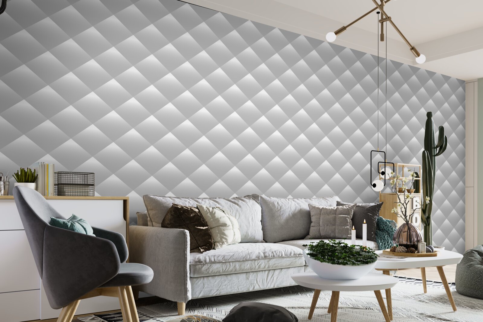 Fotobehang zilveren textuur in de vorm van diamanten