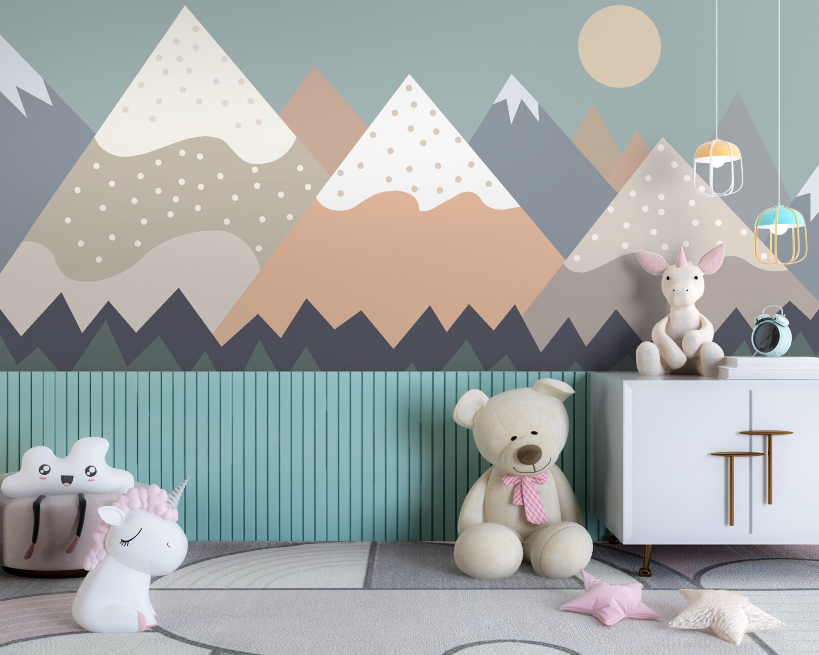 Fotobehang bergen afgebeeld in verschillende kleuren