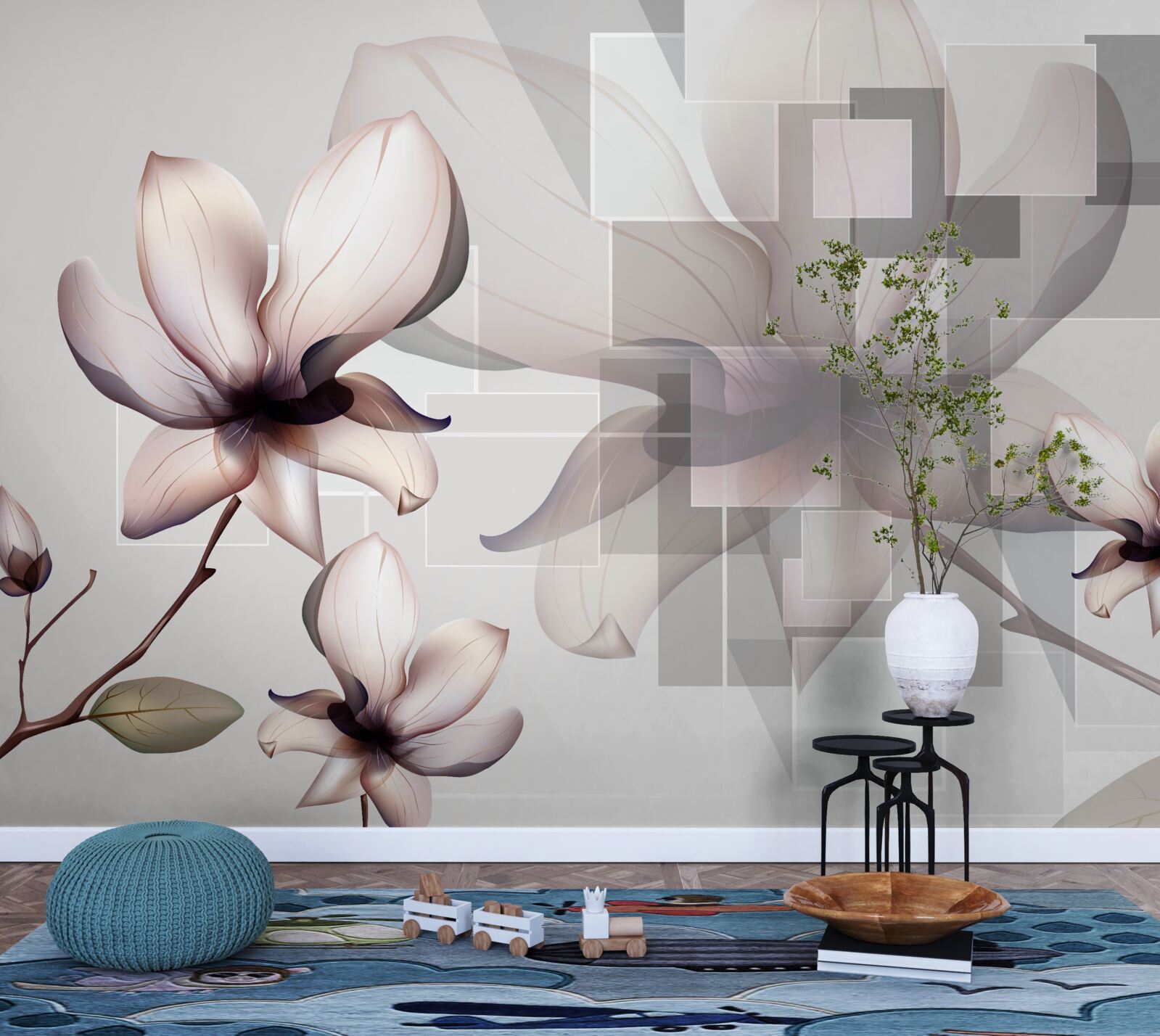 Fotobehang grote witte magnolia's