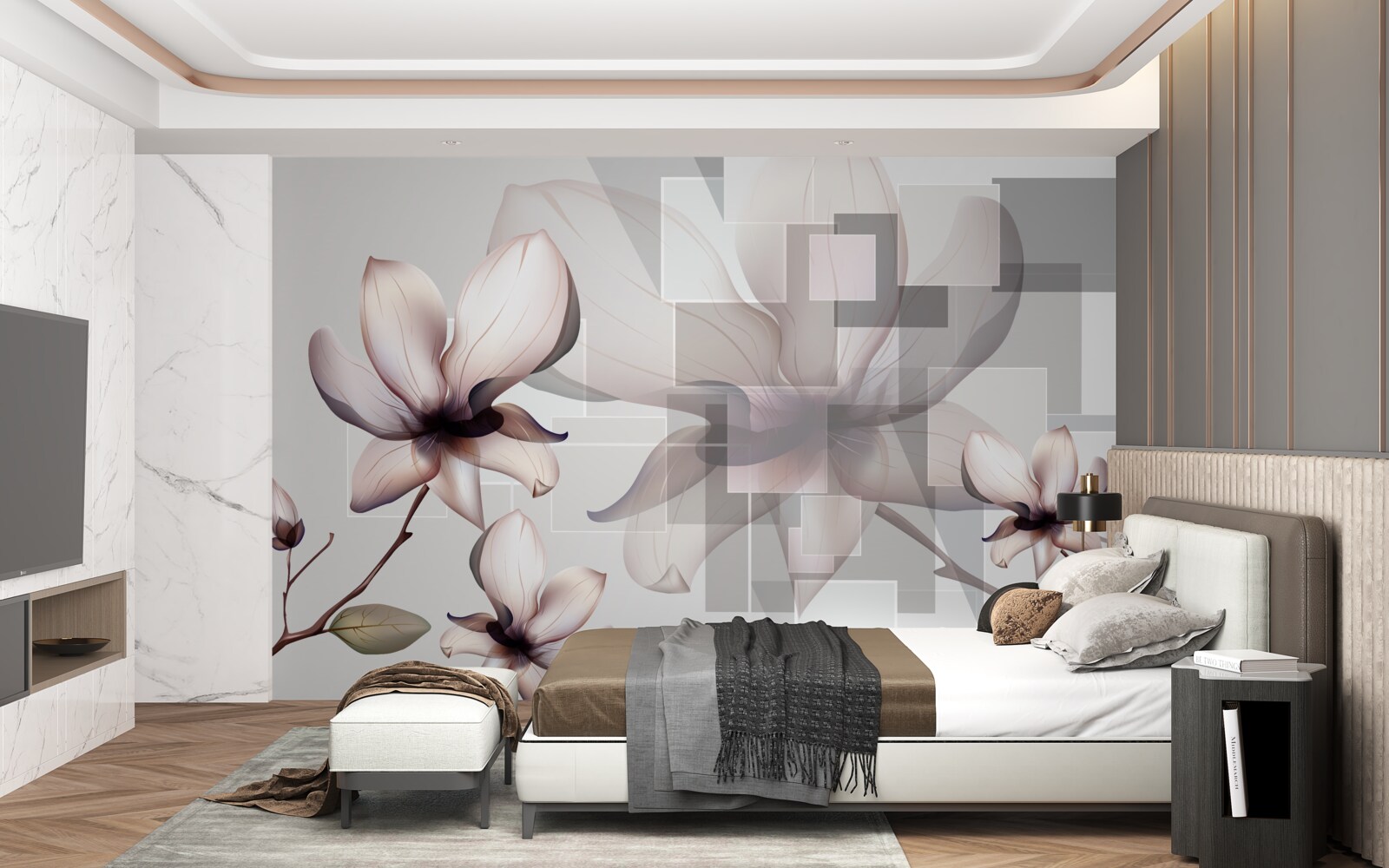 Fotobehang grote witte magnolia's