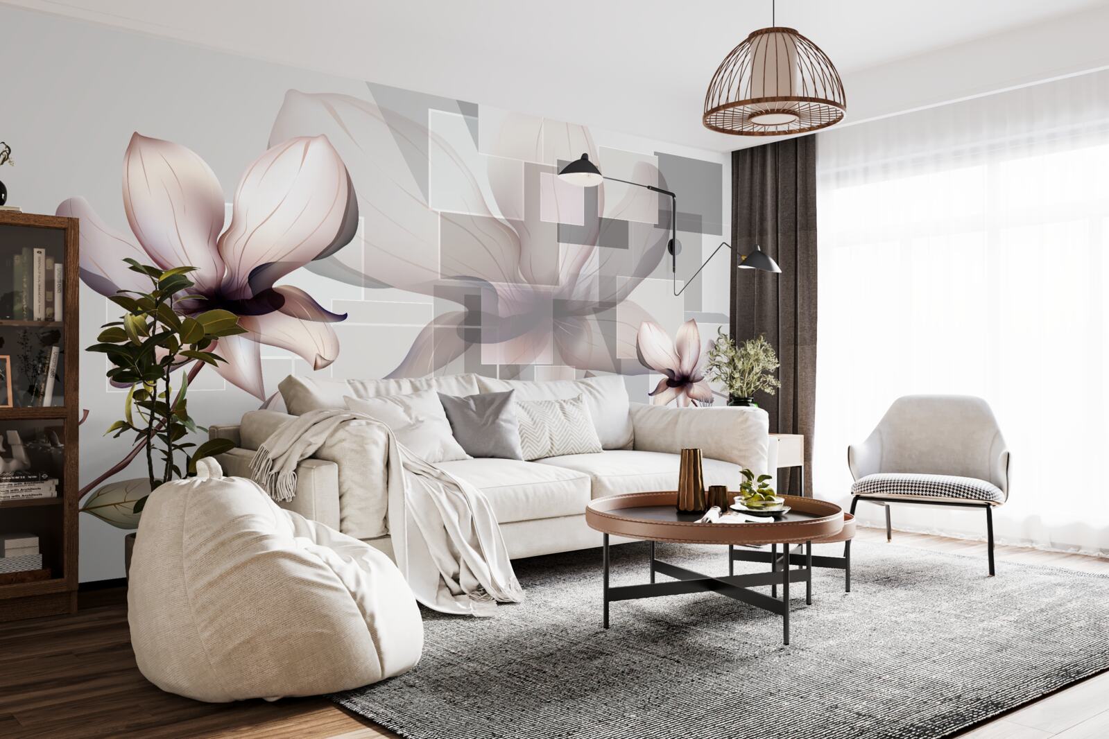 Fotobehang grote witte magnolia's