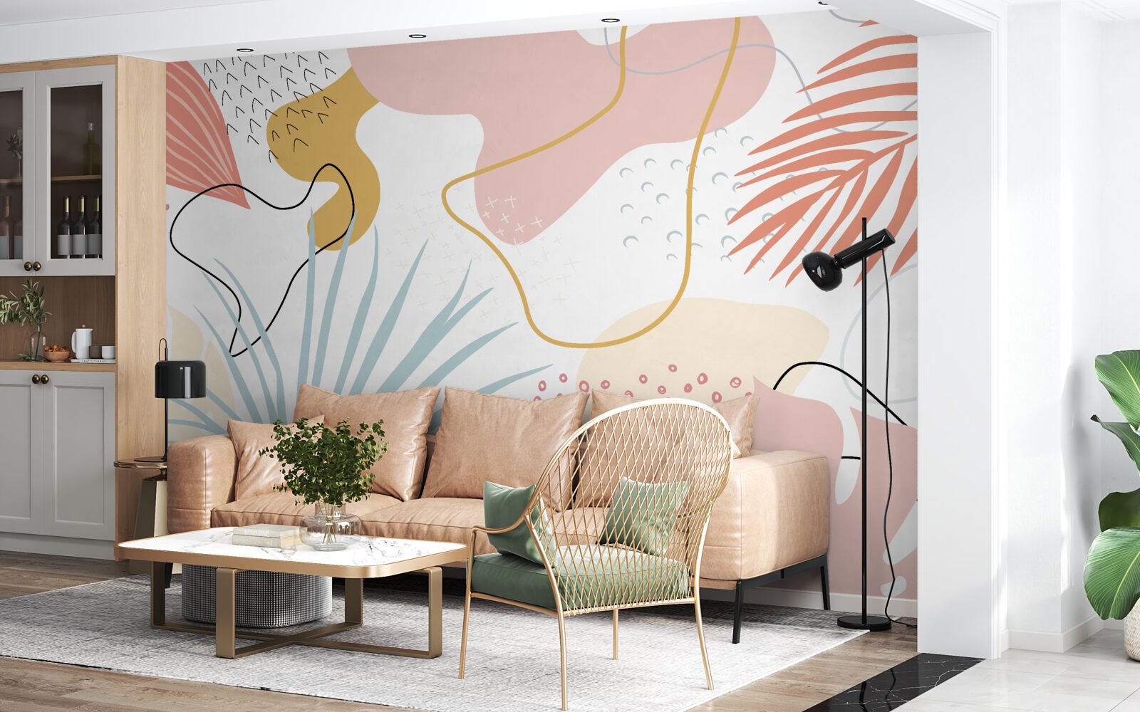 Fotobehang tropische flora in abstractie