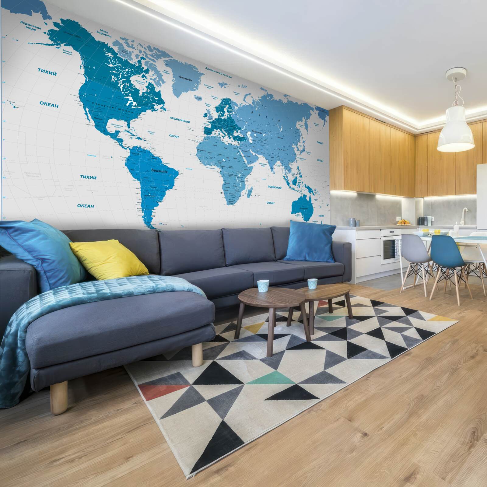 Fotobehang blauwe wereldkaart