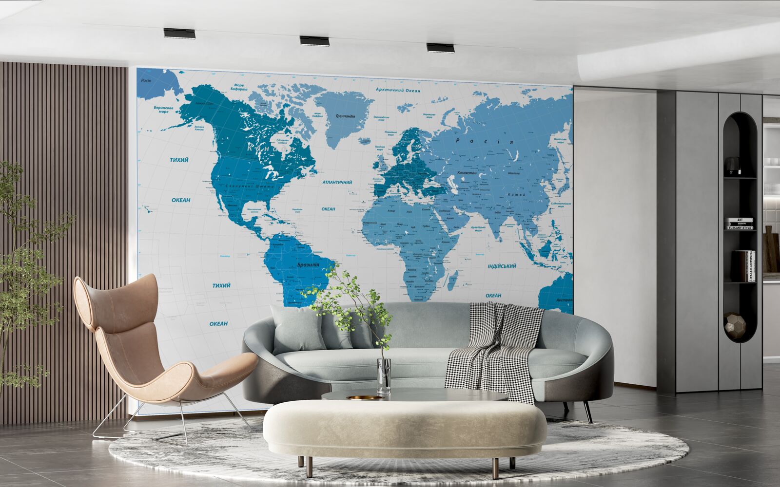 Fotobehang blauwe wereldkaart