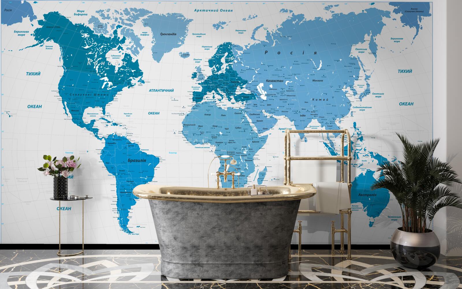Fotobehang blauwe wereldkaart