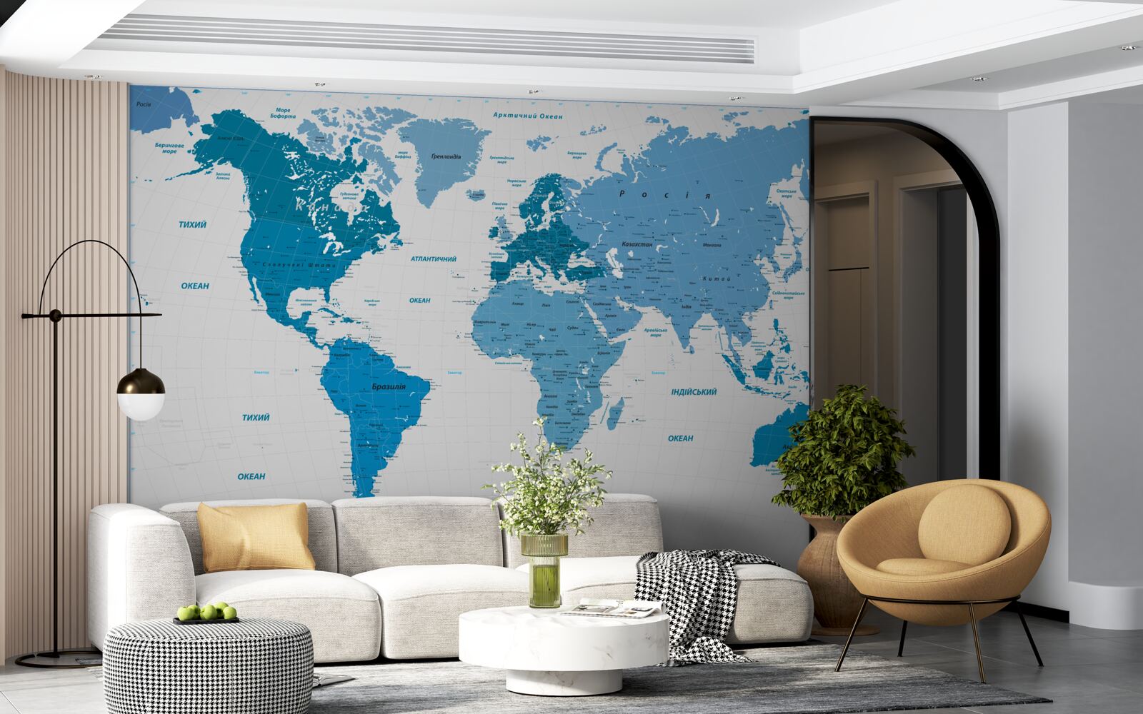 Fotobehang blauwe wereldkaart