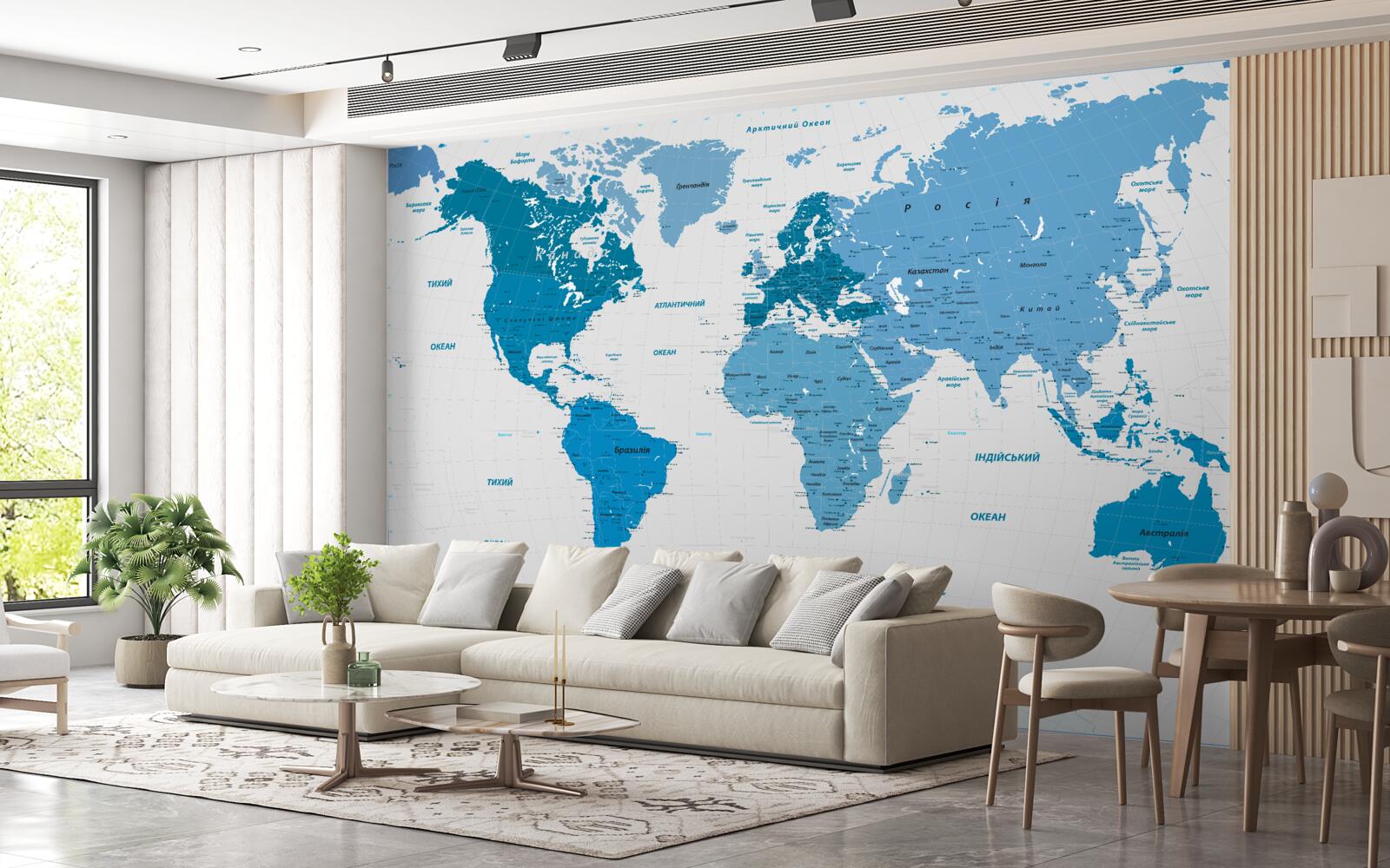 Fotobehang blauwe wereldkaart