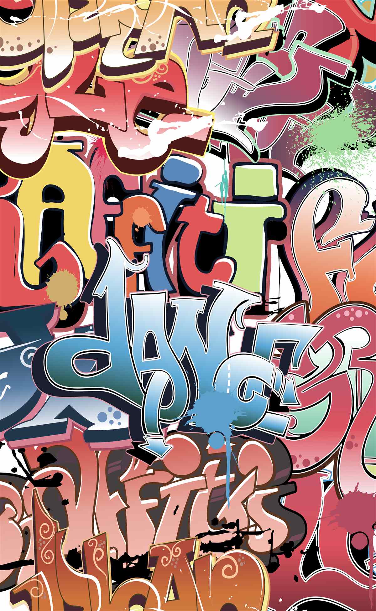 Fotobehang graffitiletters in verschillende kleuren