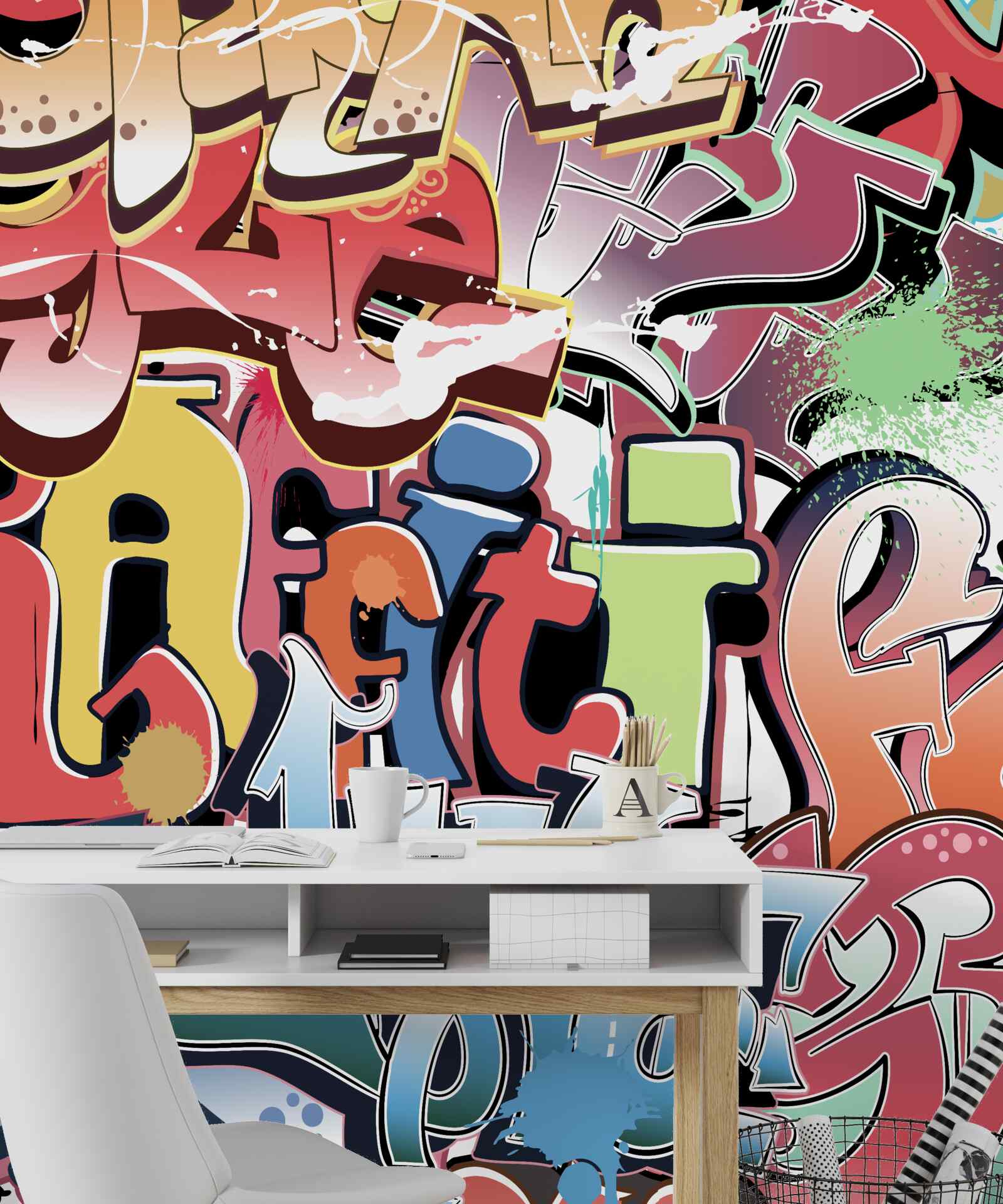 Fotobehang graffitiletters in verschillende kleuren