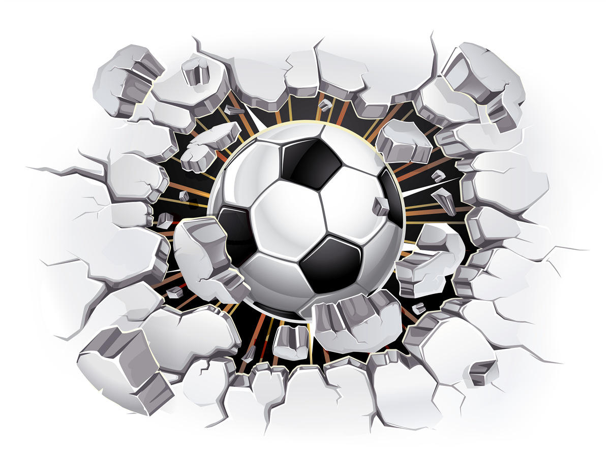 Fotobehang voetbal die door de lucht vliegt