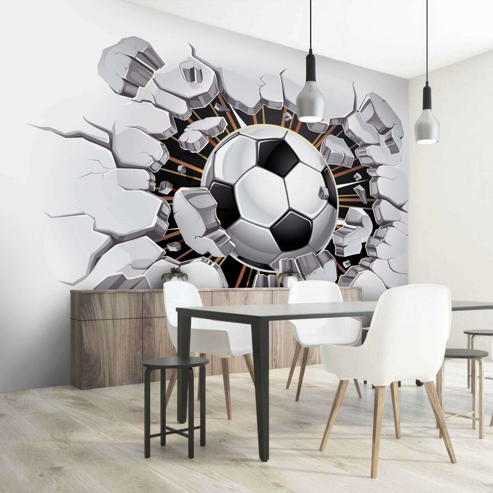 Fotobehang voetbal die door de lucht vliegt