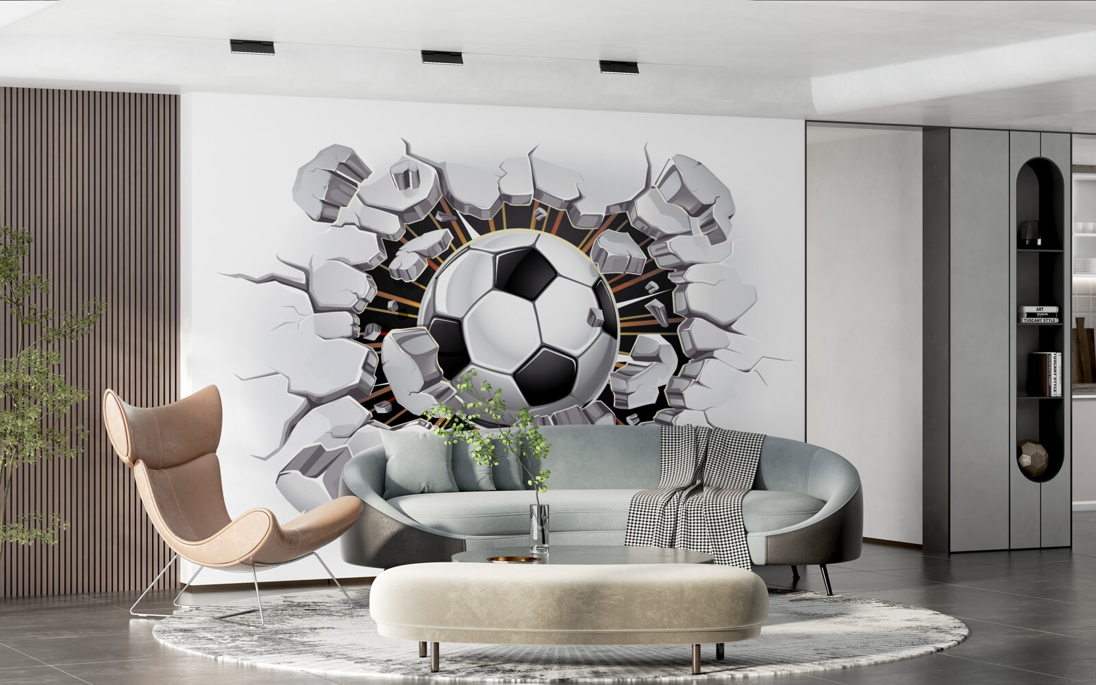 Fotobehang voetbal die door de lucht vliegt