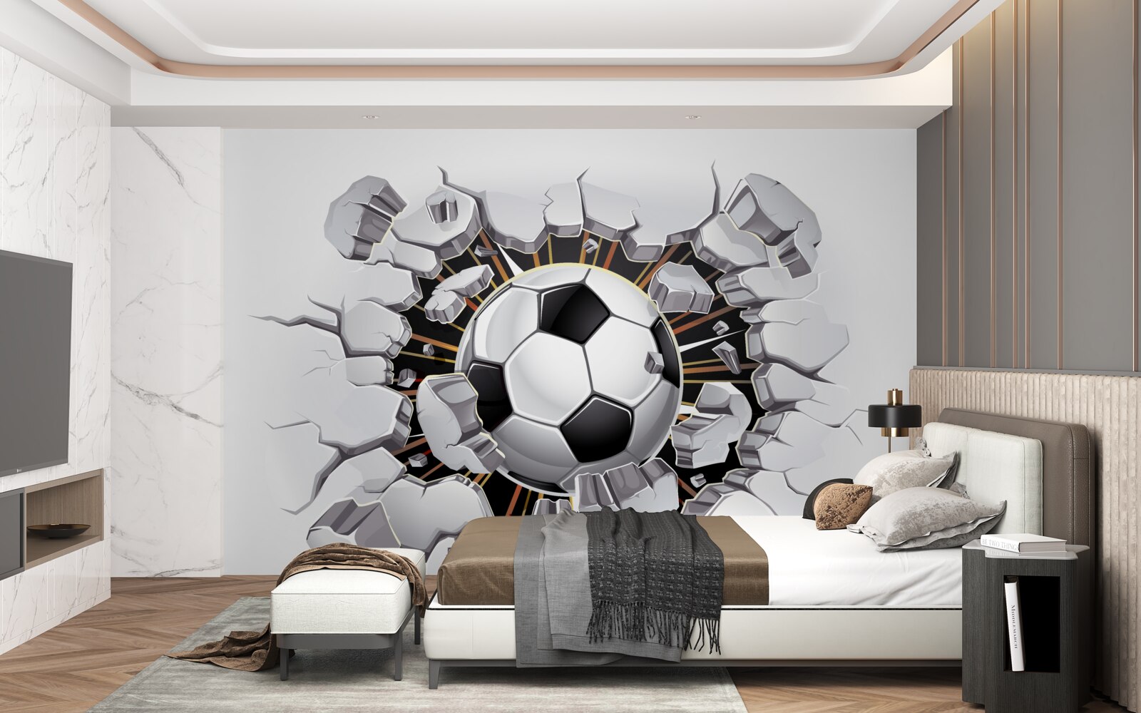 Fotobehang voetbal die door de lucht vliegt