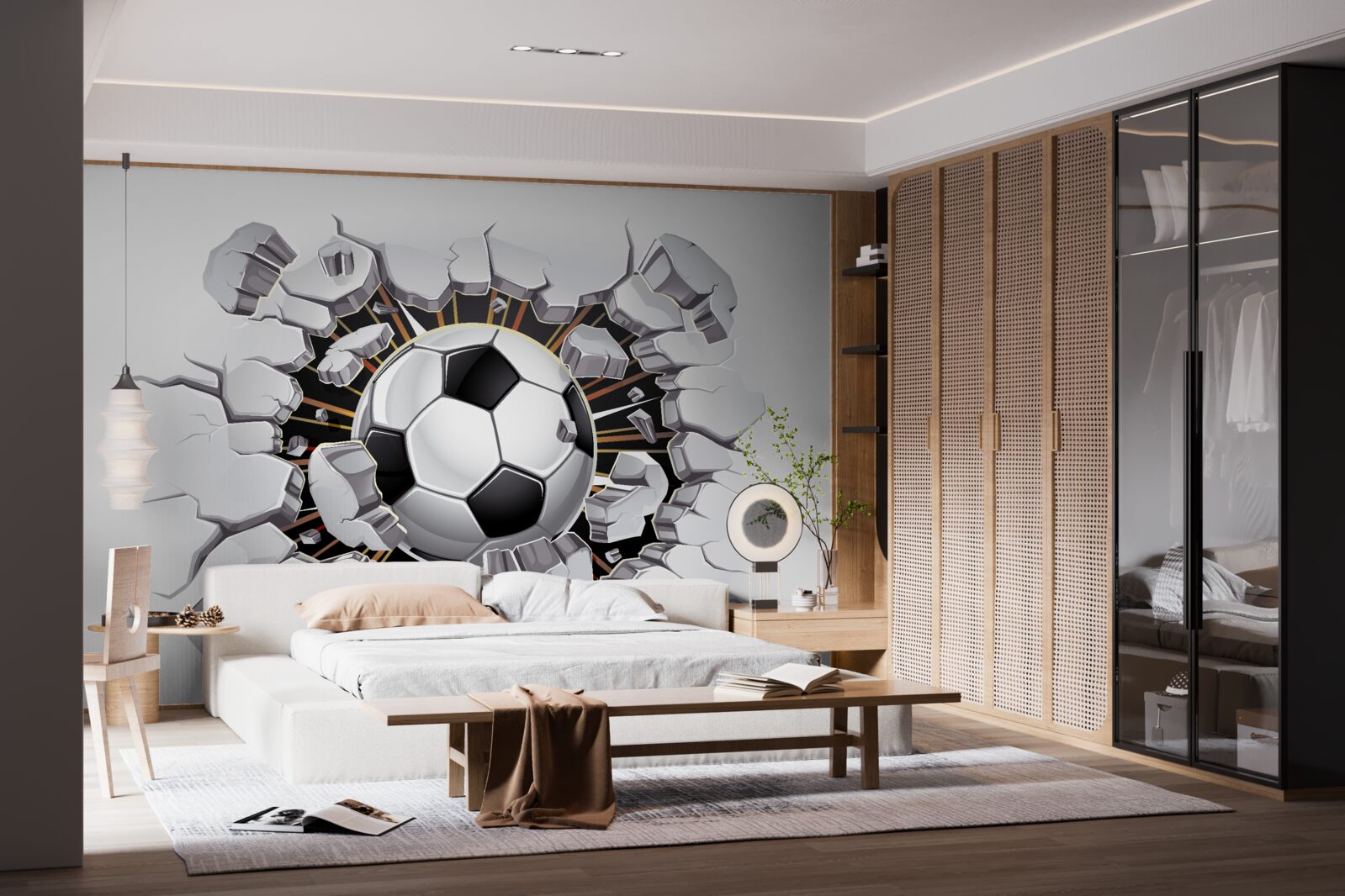 Fotobehang voetbal die door de lucht vliegt