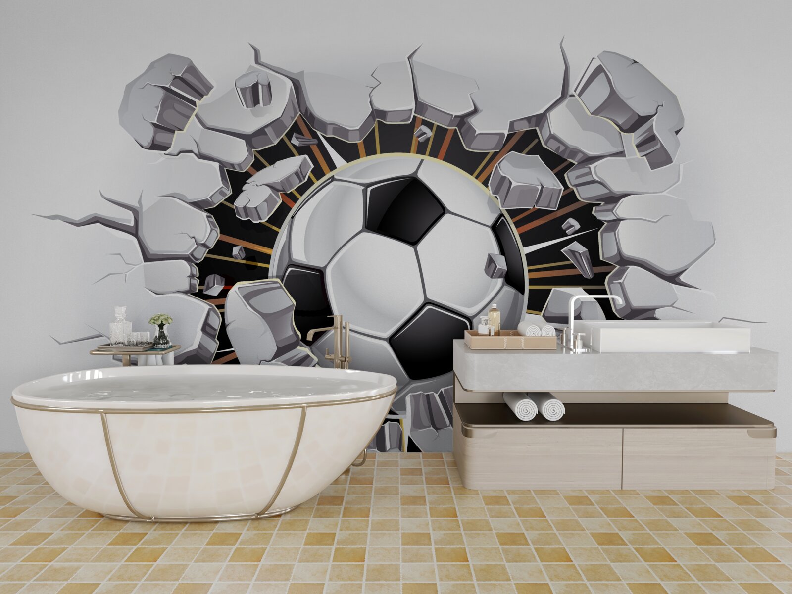 Fotobehang voetbal die door de lucht vliegt